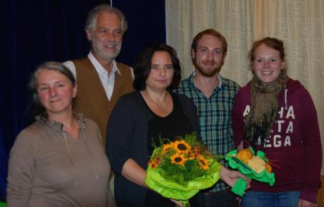 Foto von l. n. r. : Ingrid Jaschke (Sprecherin KV FFB), Achim Liebl (Sprecher KV Dah), Beate Walter-Rosenheimer, Jan Halbauer (Sprecher KV FFB), Luise Krispenz (Sprecherin KV Dah)